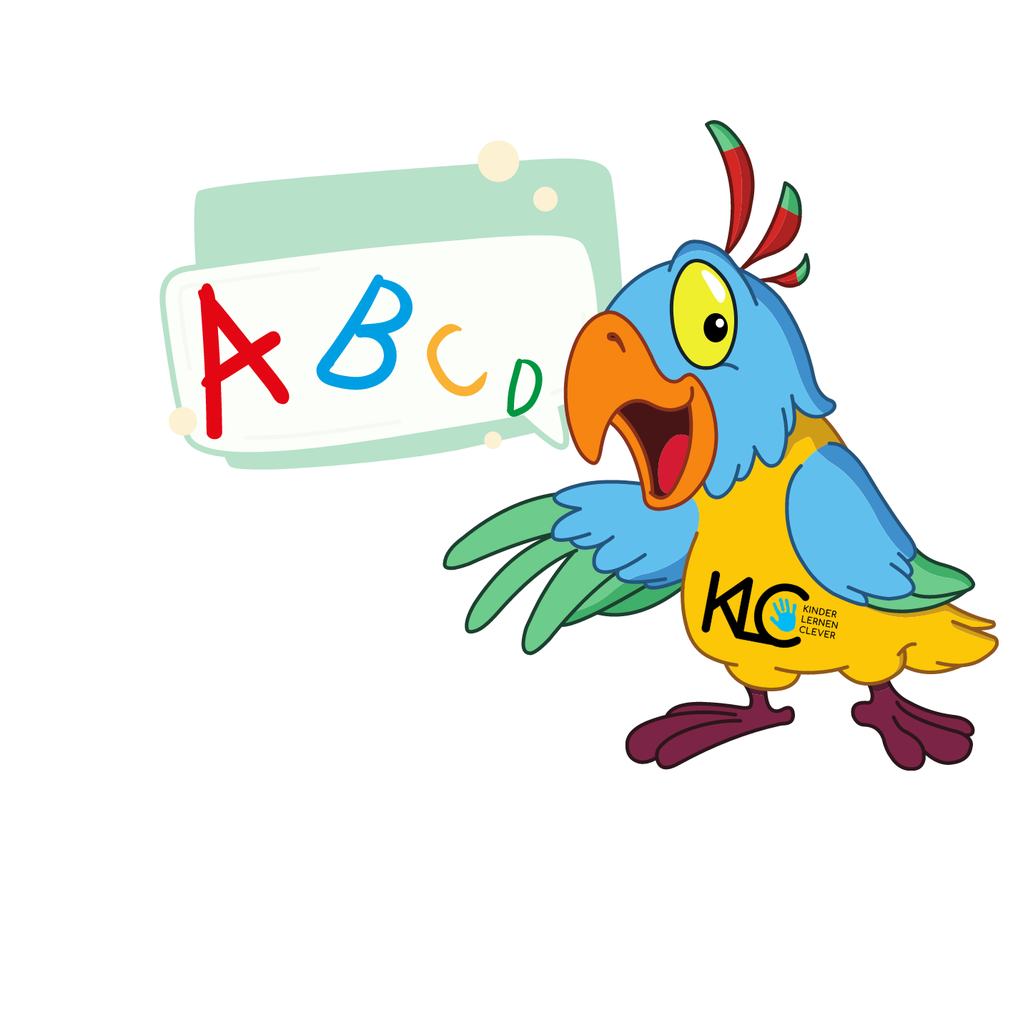 Illustration: bunter Papagei mit KLC-Logo