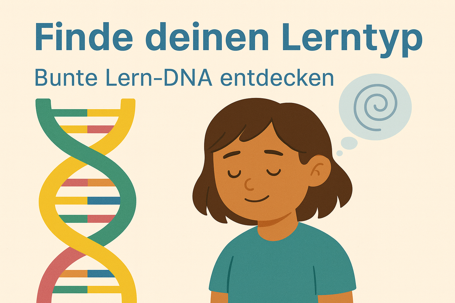 DNA abgebildet zusammen mit einem nachdenklichen, aner zufrieden wirdkenden Mädchen.